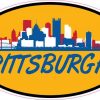 Orange Blue and Red Oval Pittsburgh Skyline Sticker