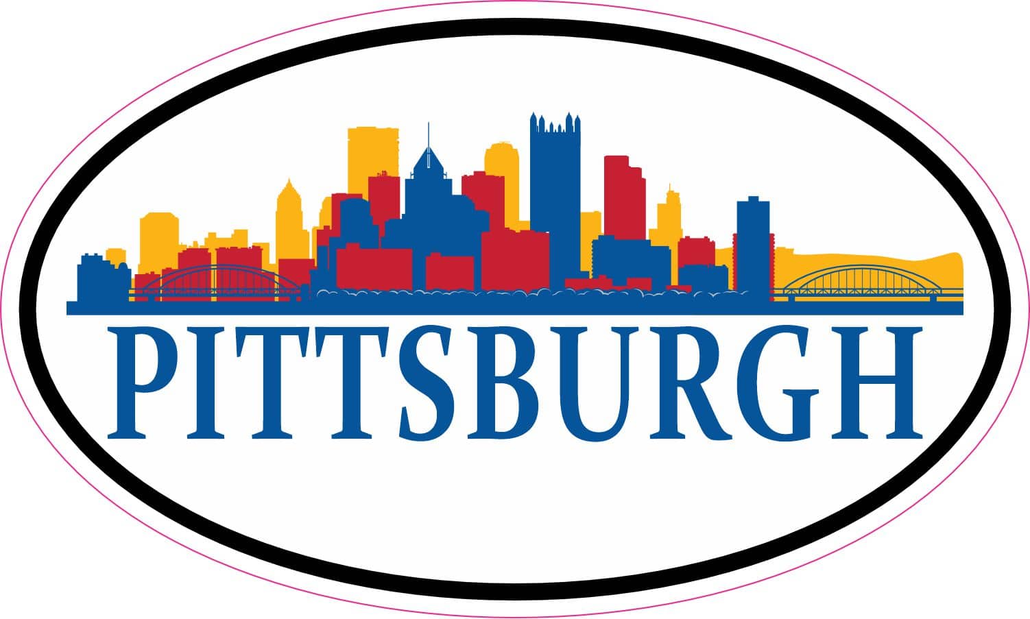 5in x 3in Colorful Oval Pittsburgh Skyline Sticker