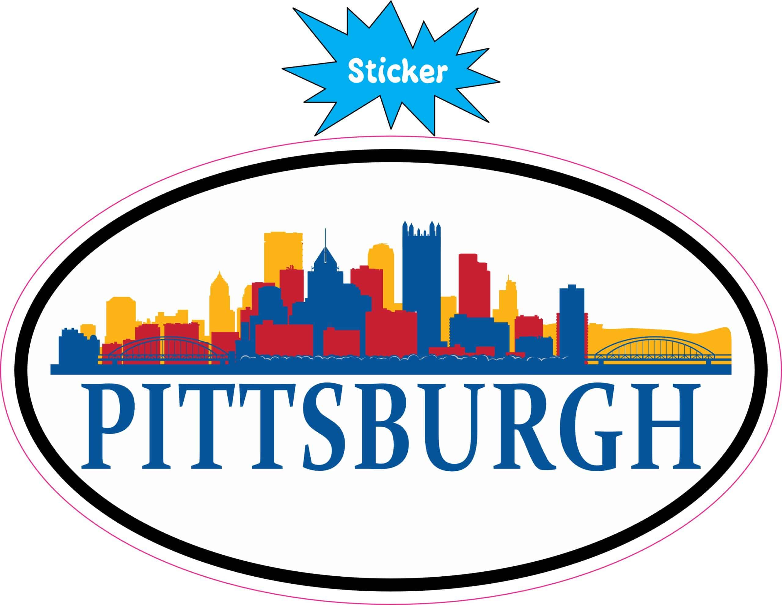 5in x 3in Colorful Oval Pittsburgh Skyline Sticker - Image 2