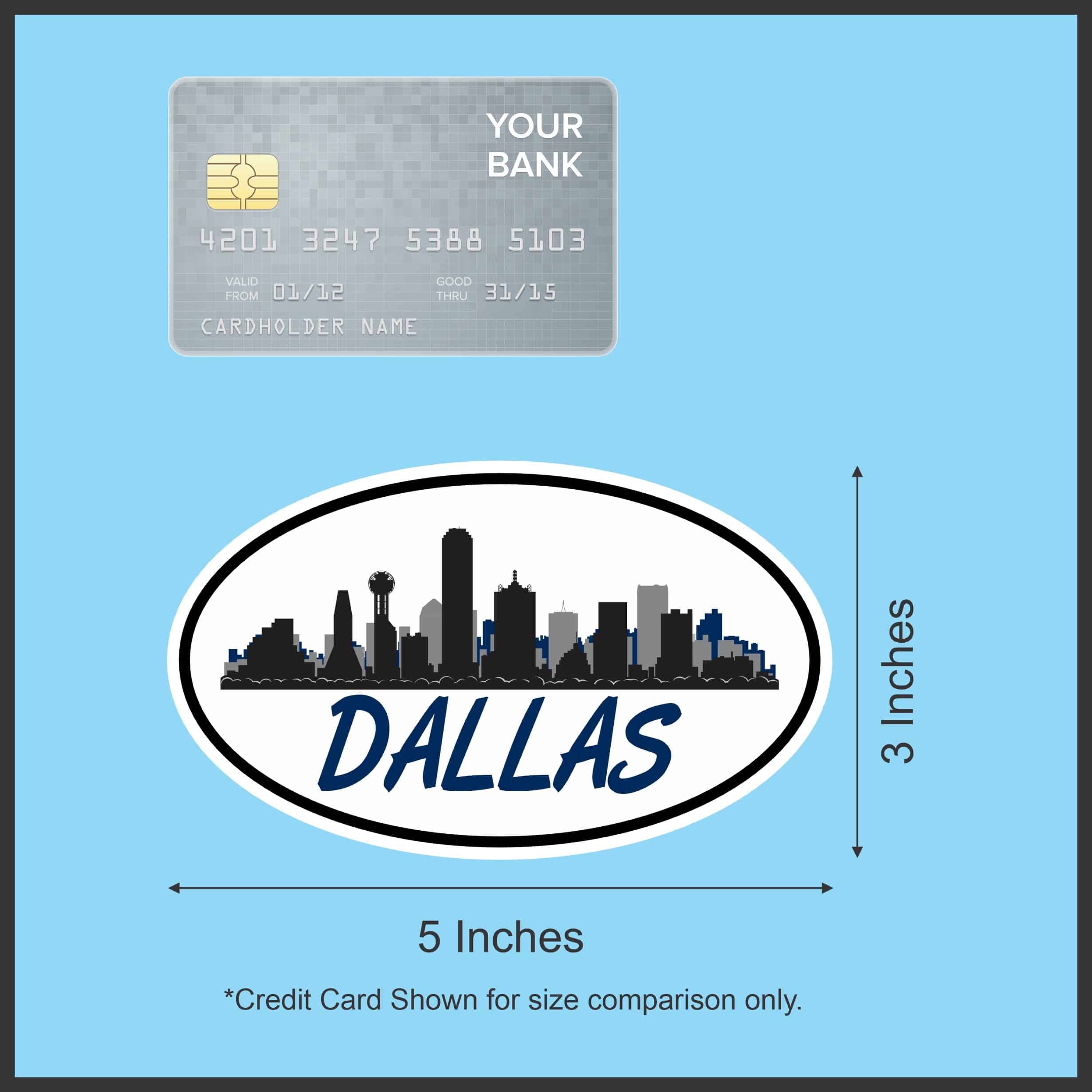 5in x 3in Blue Oval Dallas Skyline Sticker - Image 6