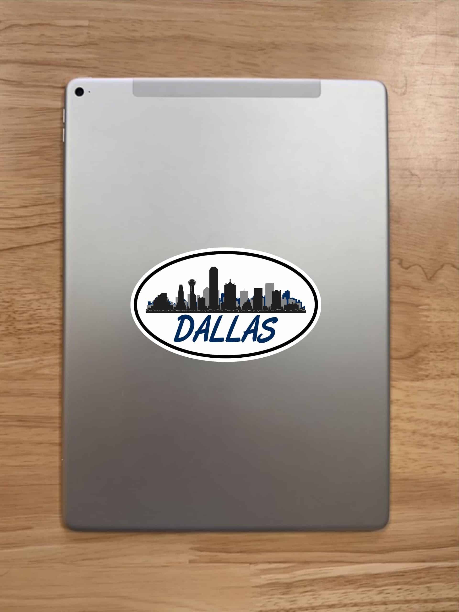 5in x 3in Blue Oval Dallas Skyline Sticker - Image 7
