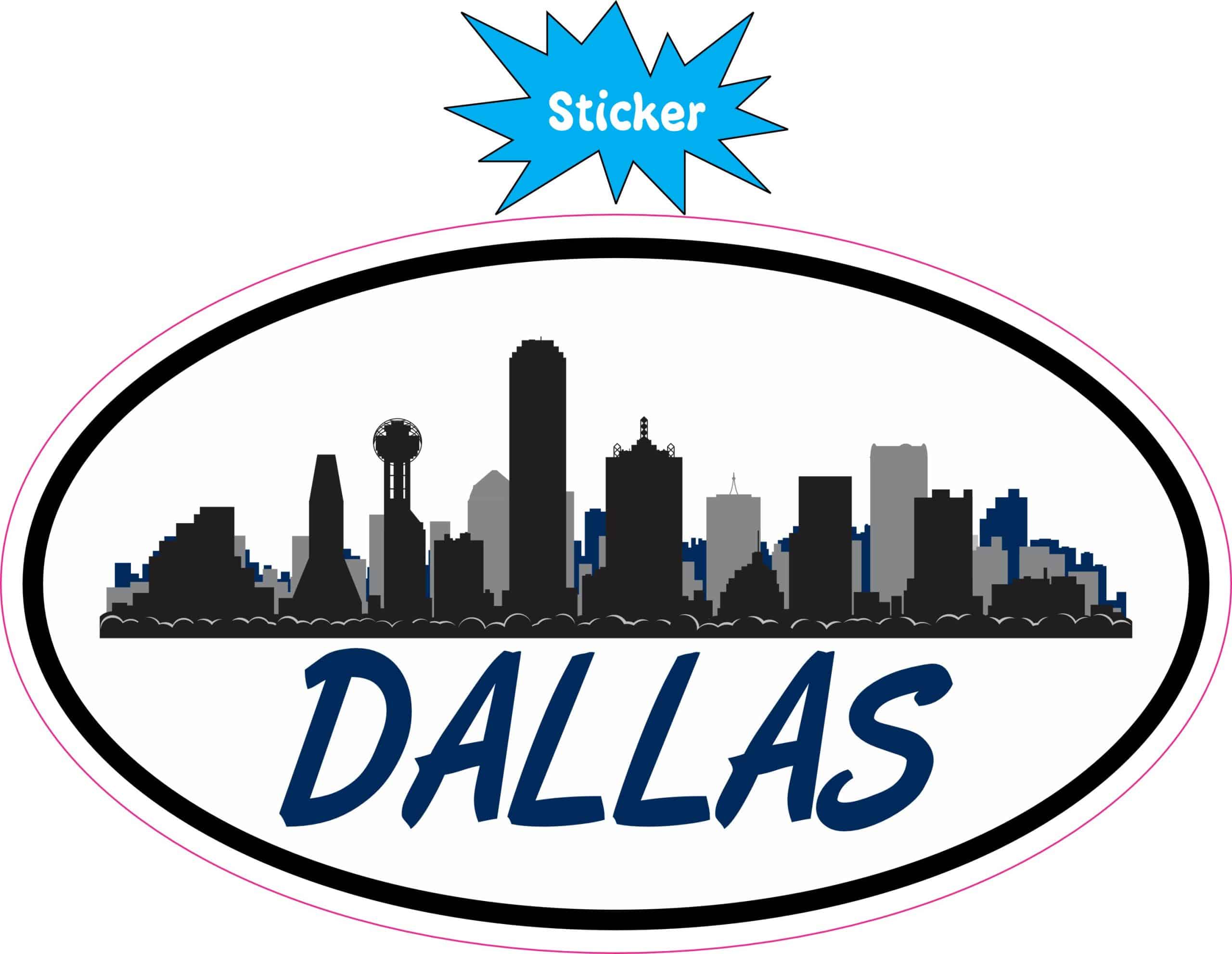 5in x 3in Blue Oval Dallas Skyline Sticker - Image 2