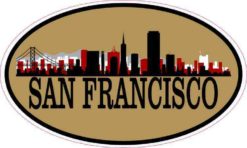 Gold Oval San Francisco Skyline Sticker