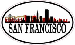 Red and Gold Oval San Francisco Skyline Sticker