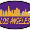 Purple and Gold Oval Los Angeles Skyline Sticker