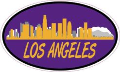 Purple and Gold Oval Los Angeles Skyline Sticker
