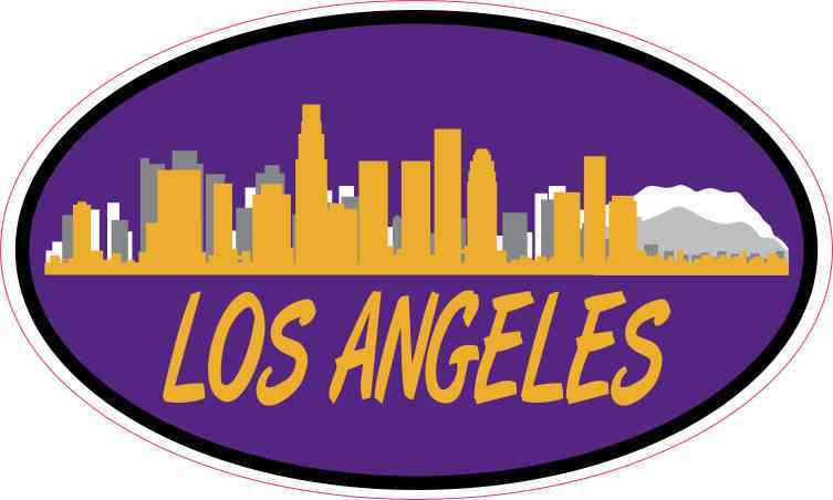 Purple and Gold Oval Los Angeles Skyline Sticker
