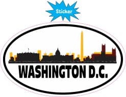 Alternative view of 5in x 3in Burgundy and Gold Oval Washington D.C. Skyline Sticker