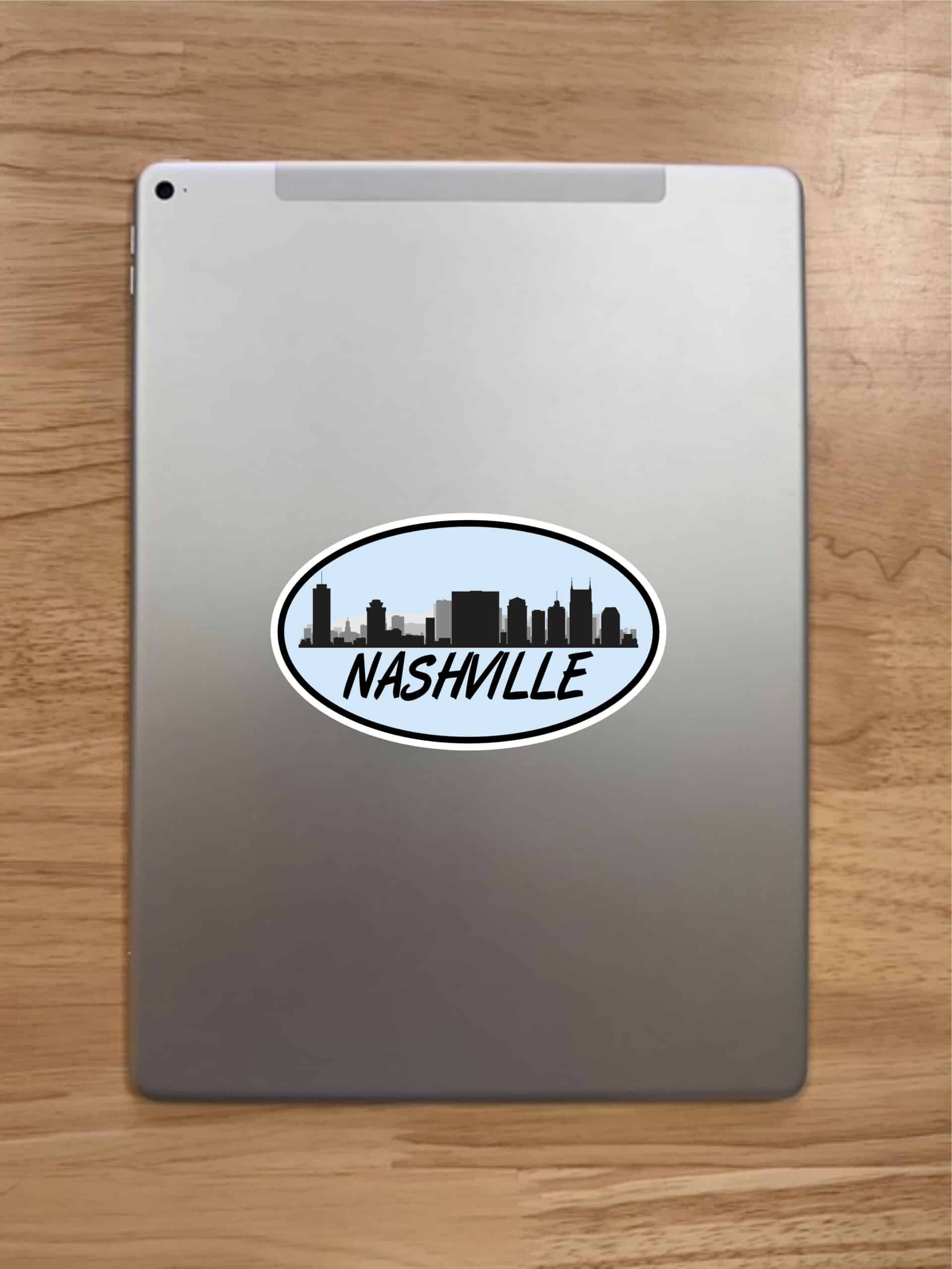 5in x 3in Blue Oval Nashville Skyline Sticker