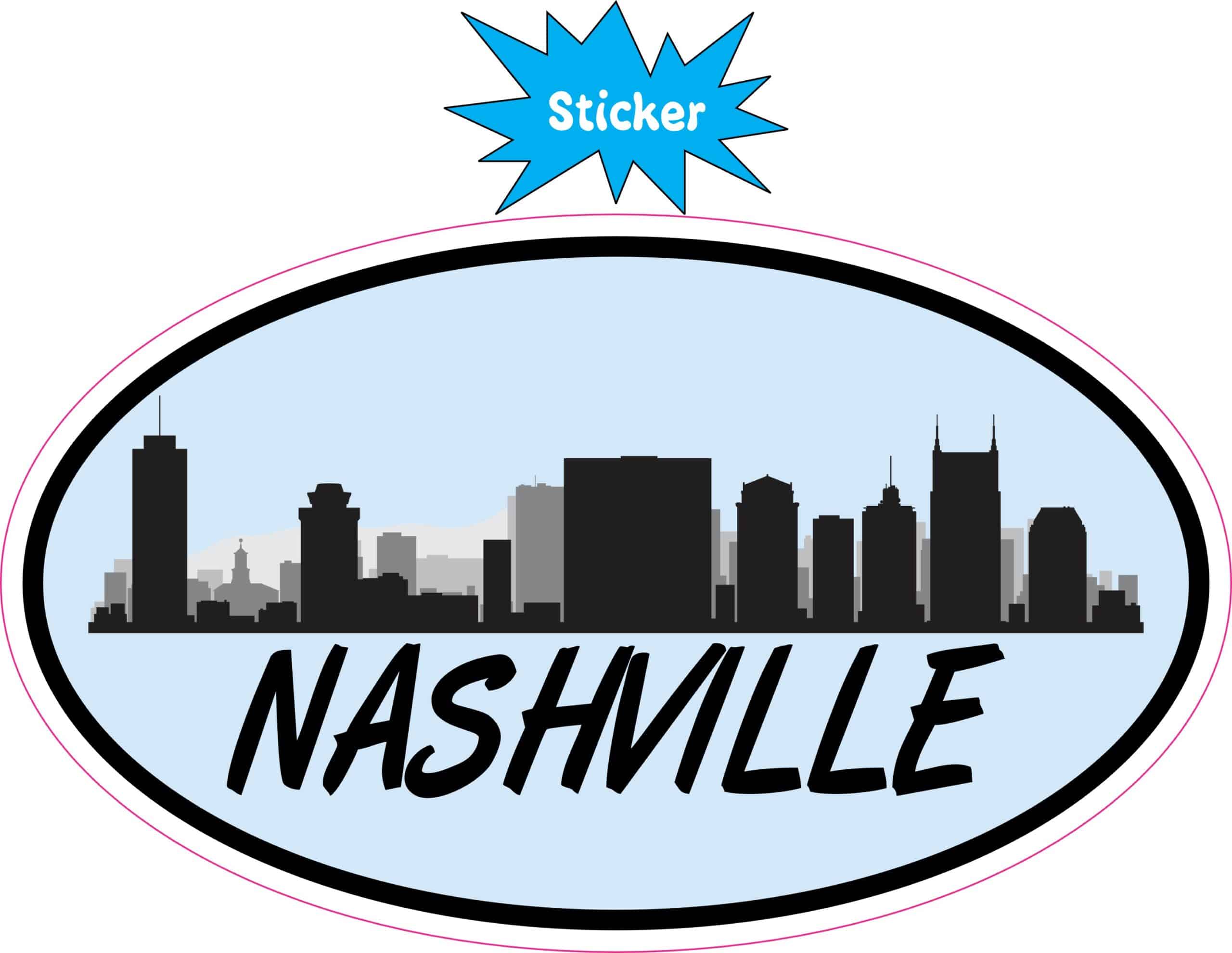 5in x 3in Blue Oval Nashville Skyline Sticker