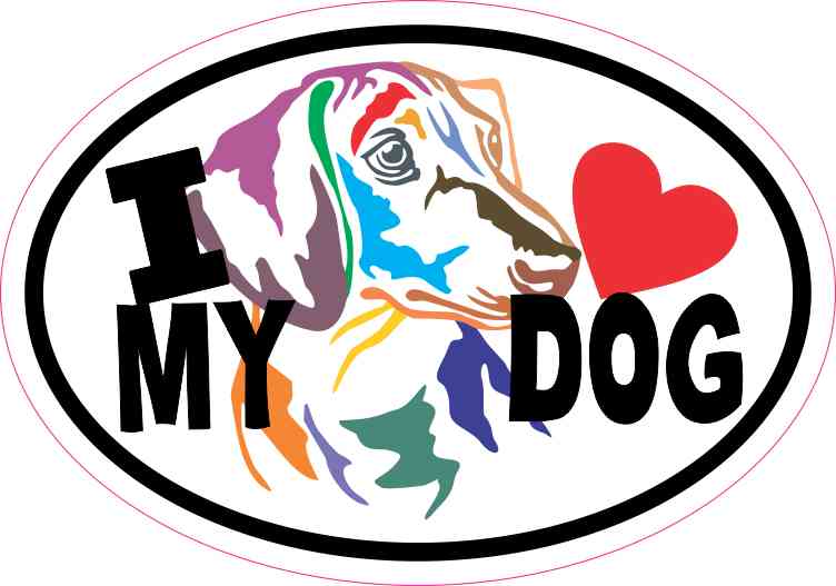 Colorful Dachshund Oval I Love My Dog Sticker