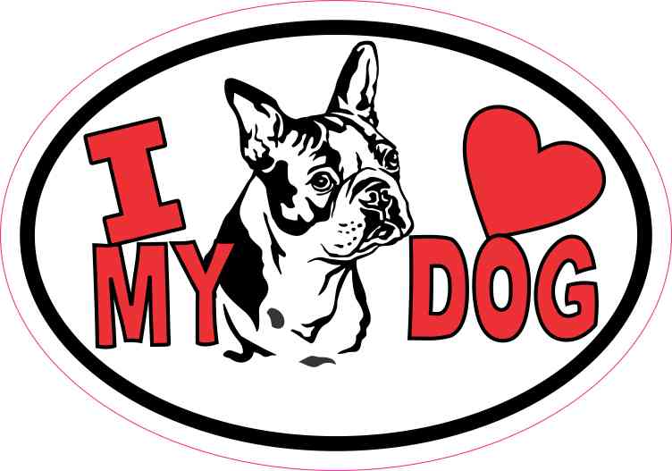 Boston Terrier Oval I Love My Dog Sticker