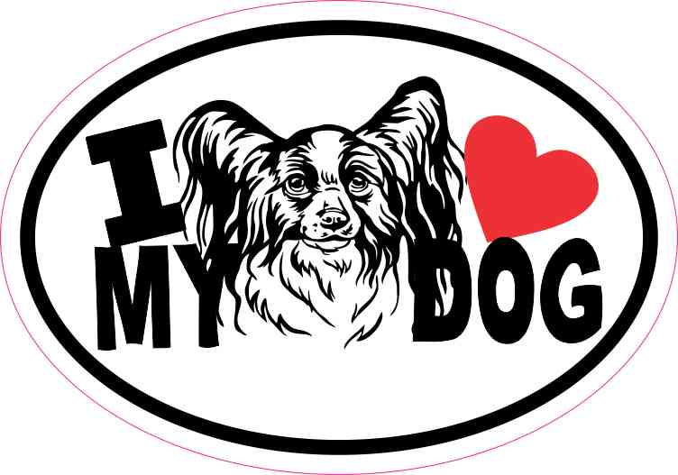 Papillon Oval I Love My Dog Sticker