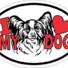 Red Papillon Oval I Love My Dog Sticker