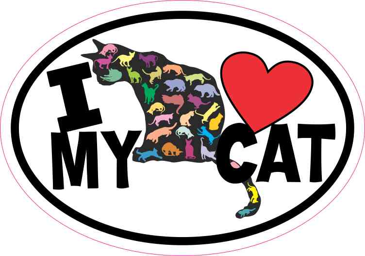 Oval I Love My Cat Sticker