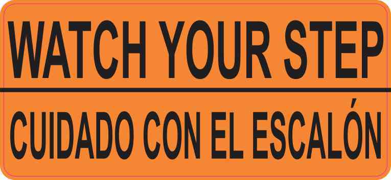 English Spanish Watch Your Step Sticker