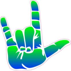 Green and Blue ASL I Love You Sticker
