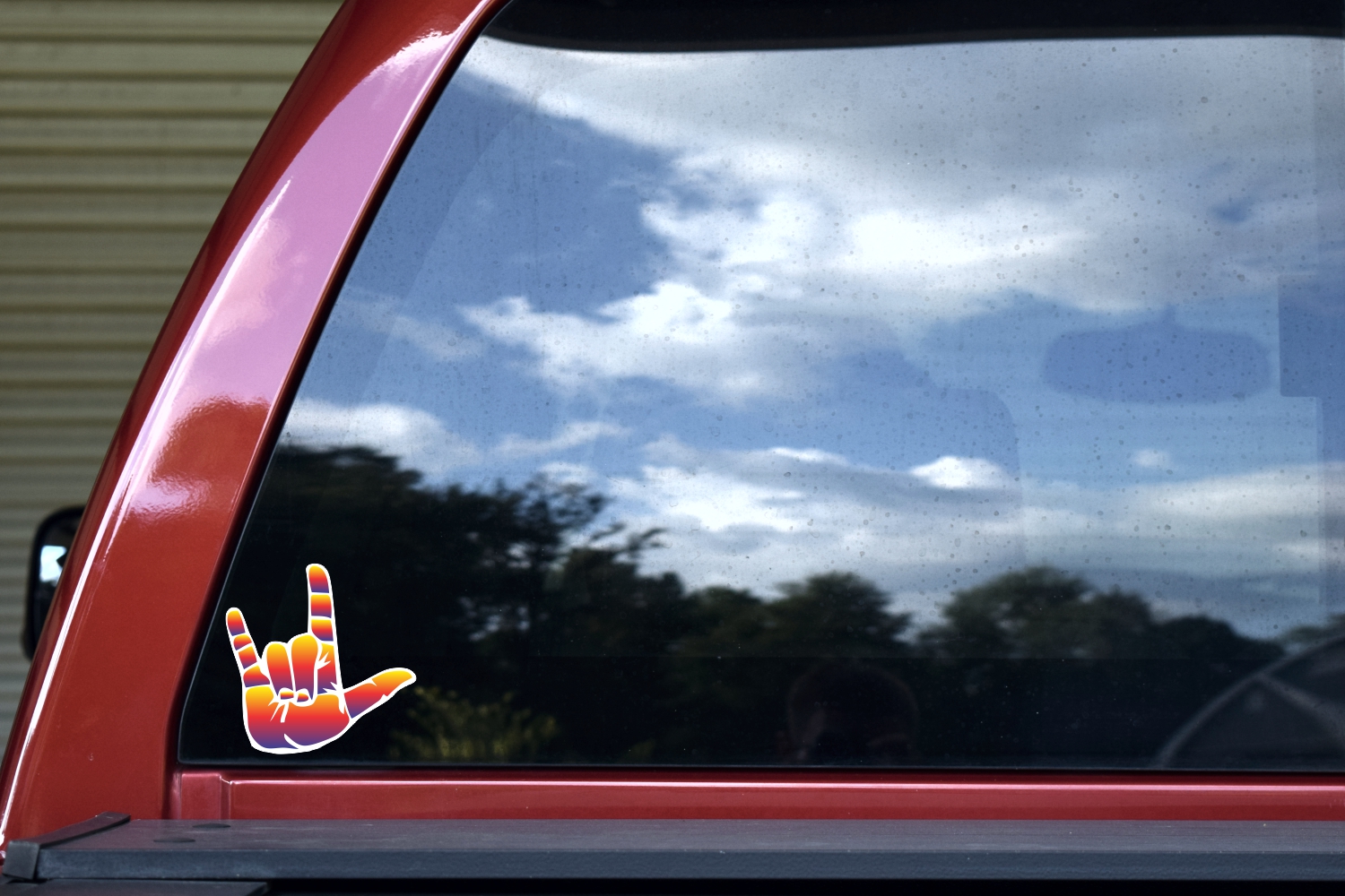 4in x 4in Red Purple and Orange ASL I Love You Sticker - Image 3