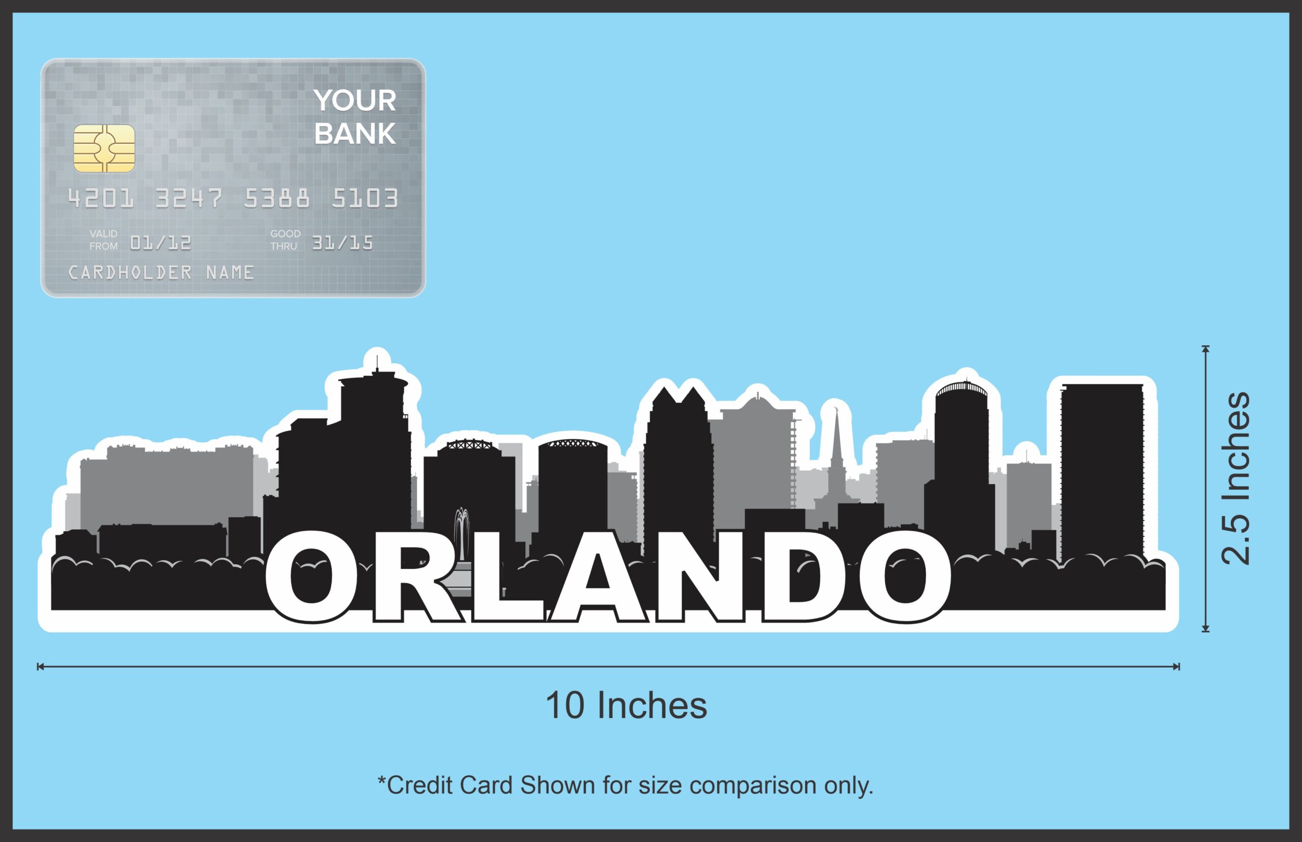 10in x 2.5in Orlando Skyline Sticker