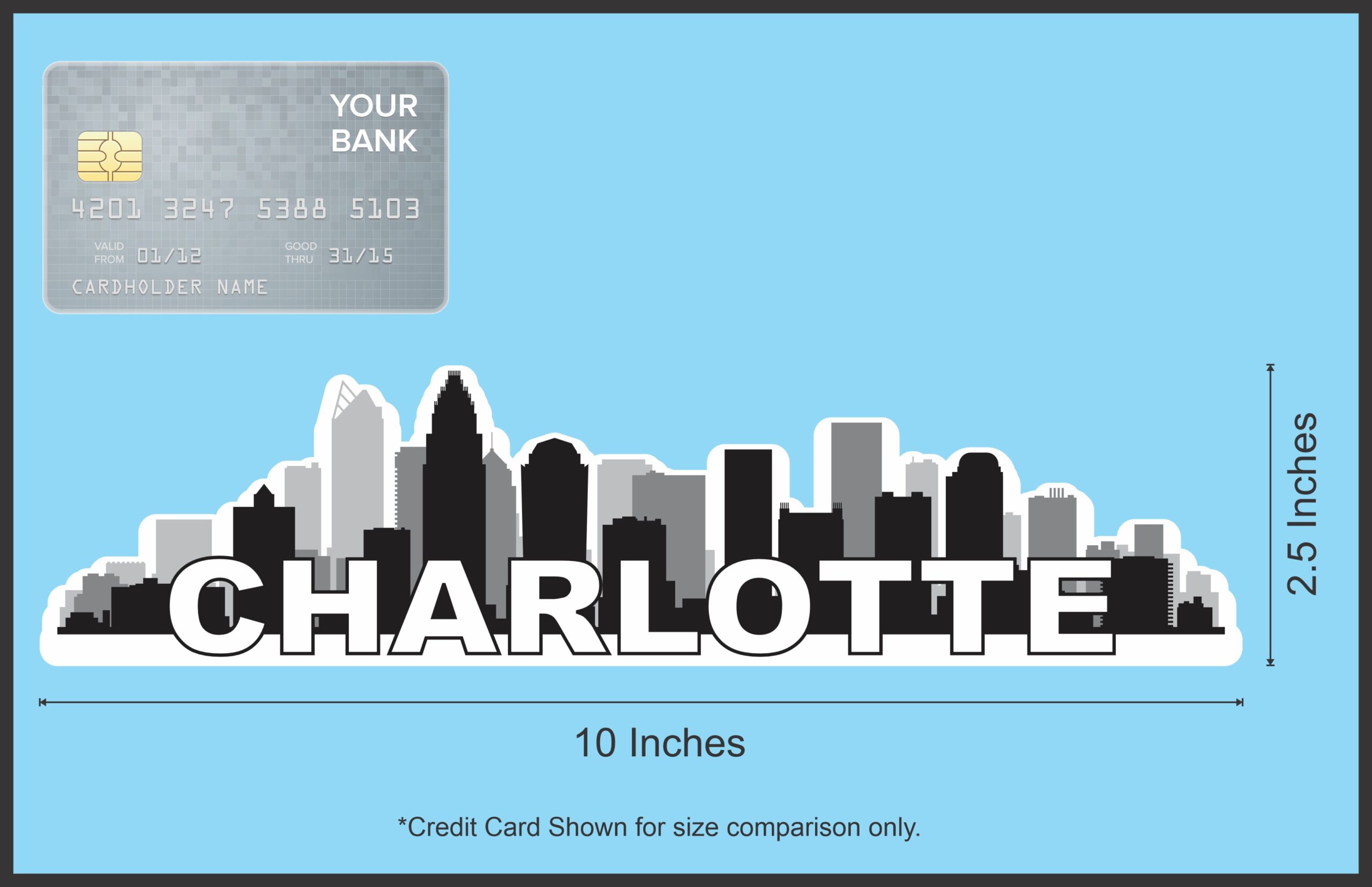10in x 2.5in Large Letters Charlotte Skyline Sticker