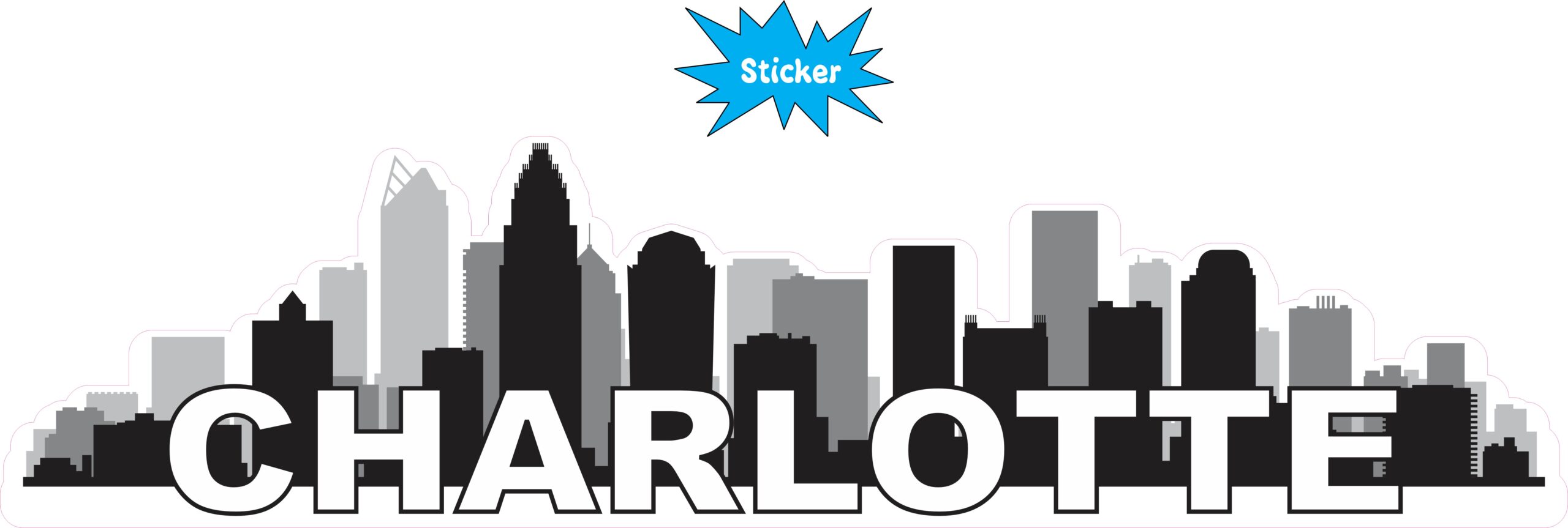 10in x 2.5in Large Letters Charlotte Skyline Sticker