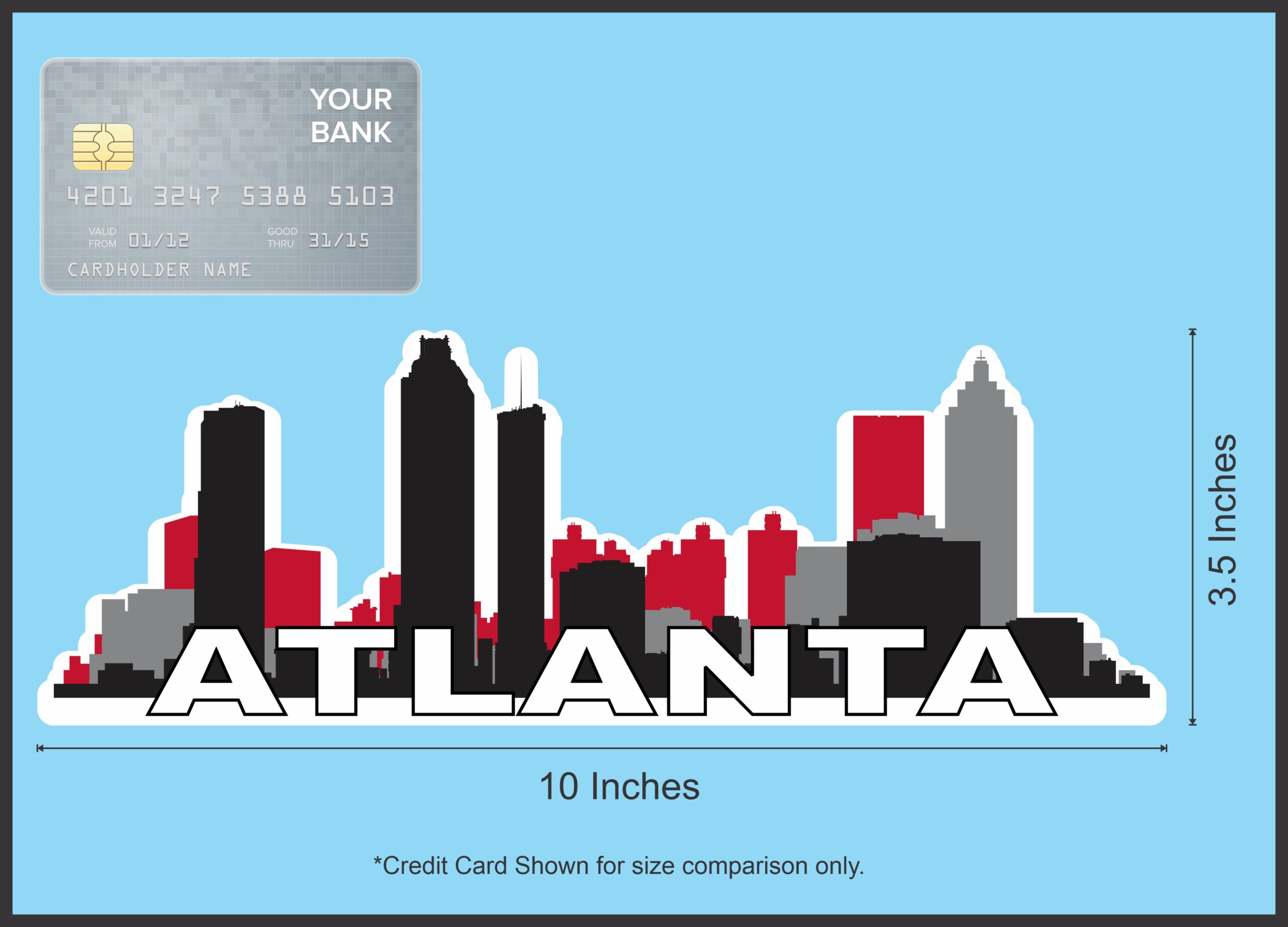 10in x 3.5in Red Atlanta Skyline Sticker