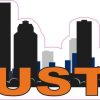 Orange and Blue Houston Skyline Sticker