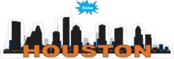 10in x 2.5in Orange and Blue Houston Skyline Sticker