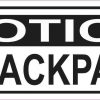 Oblong Notice No Backpacks Sticker