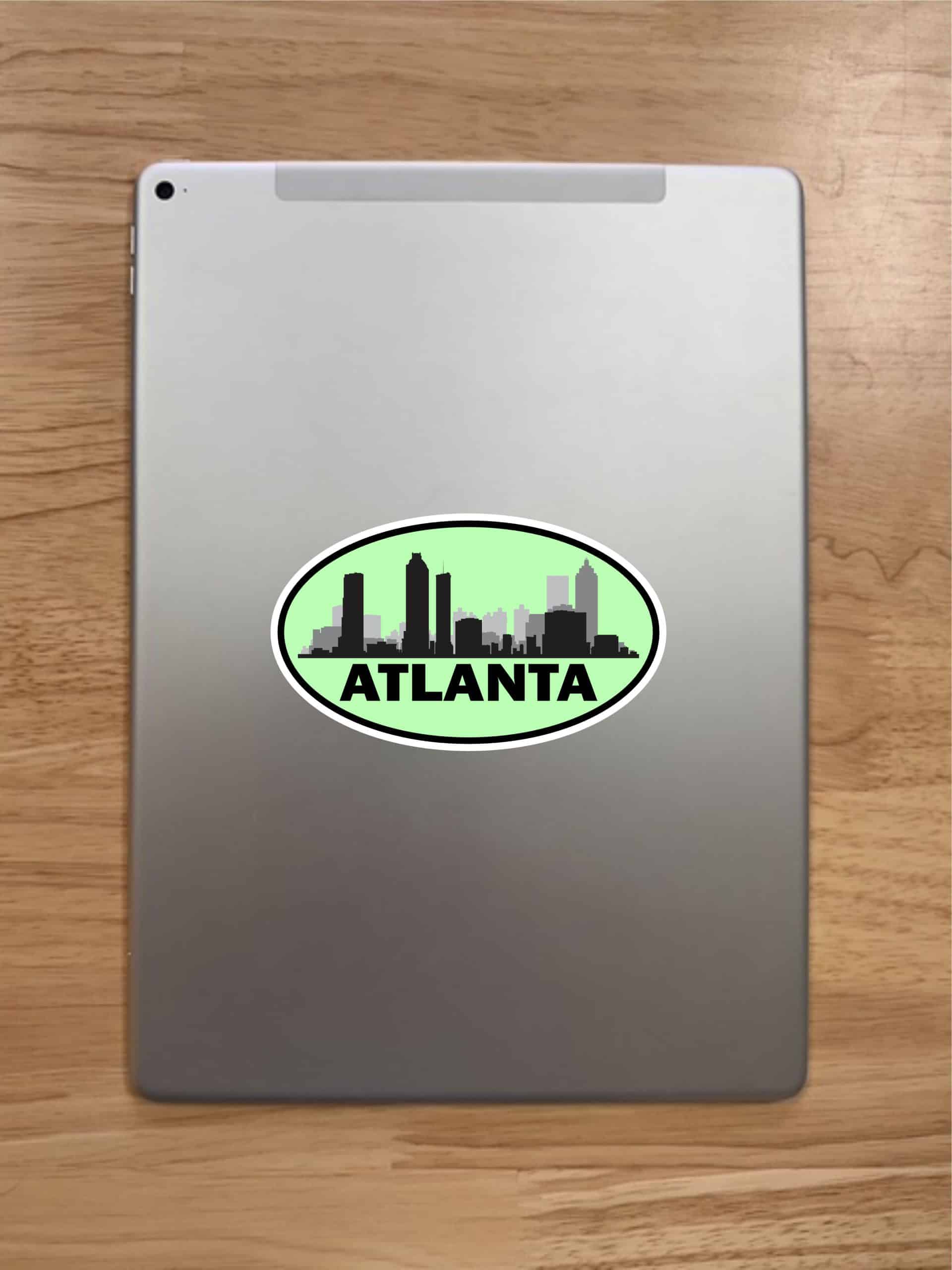 5in x 3in Green Oval Atlanta Skyline Sticker - Image 7