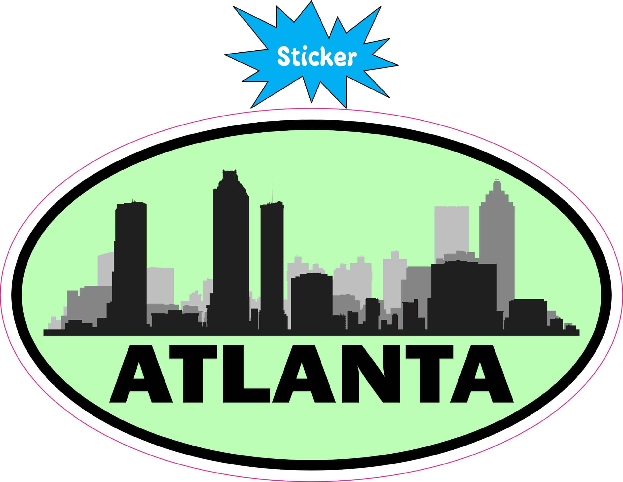 5in x 3in Green Oval Atlanta Skyline Sticker - Image 2