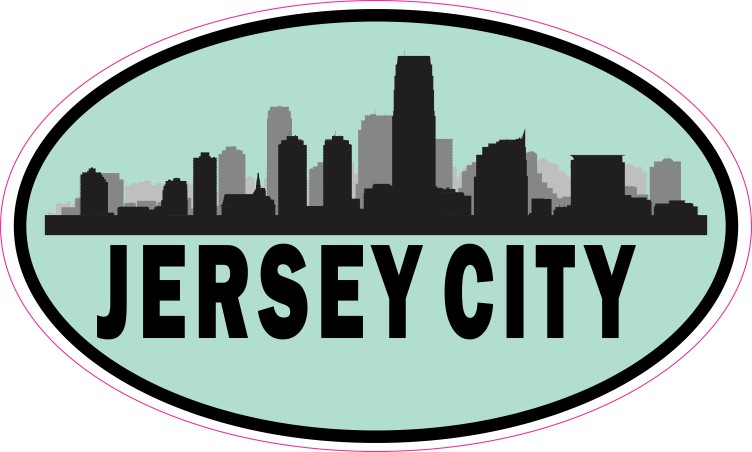 Blue Oval Jersey City Skyline Sticker