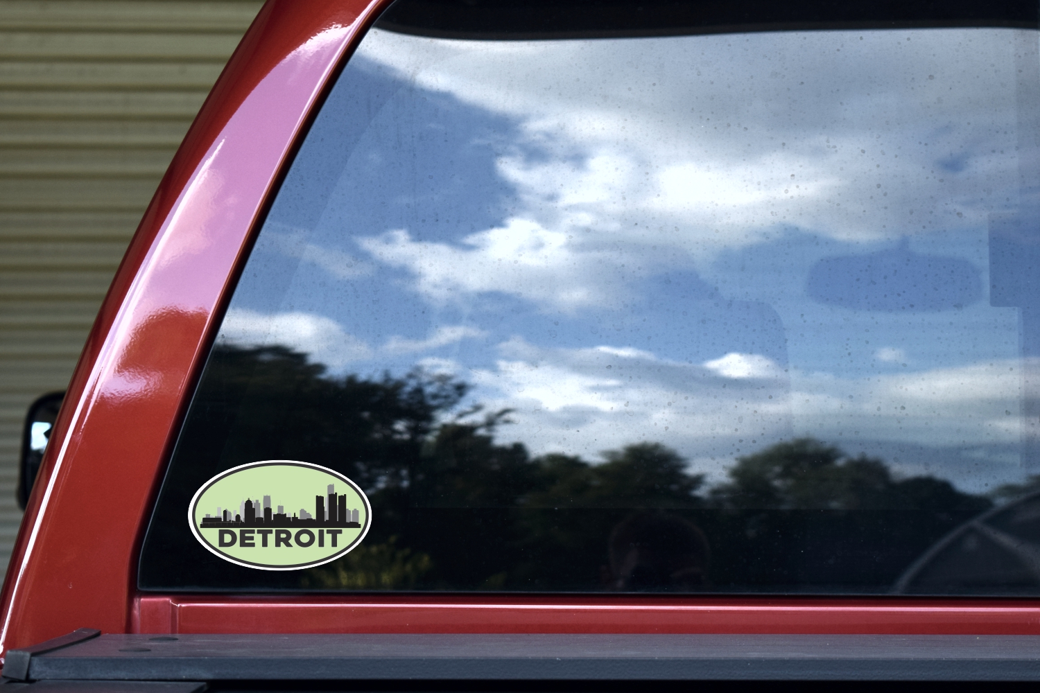 5in x 3in Green Oval Detroit Skyline Sticker - Image 2