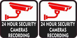Red and Black 24 Hour Security Cameras Recording Stickers