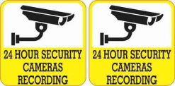 Yellow 24 Hour Security Cameras Recording Stickers