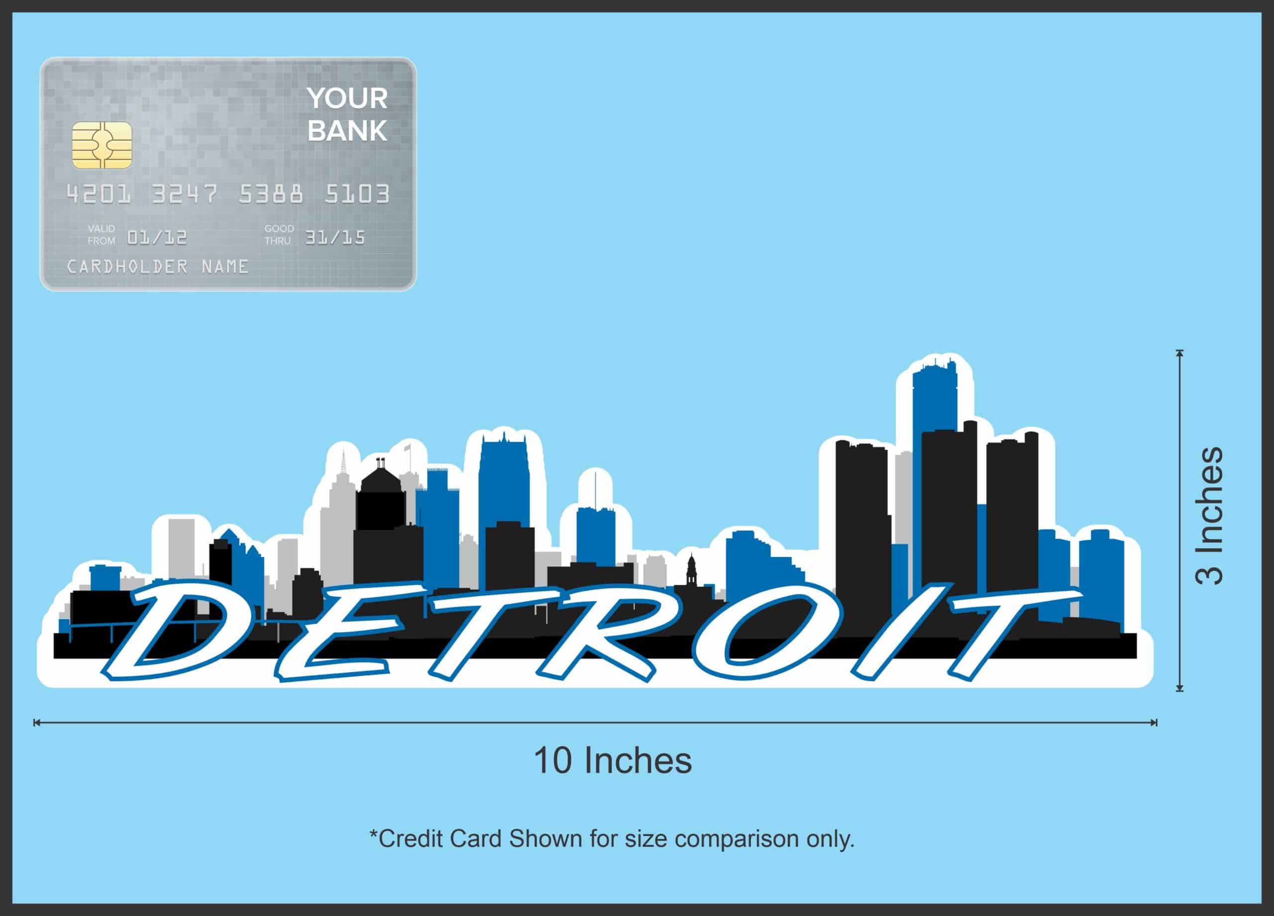 10in x 3in Light Blue Detroit Skyline Sticker