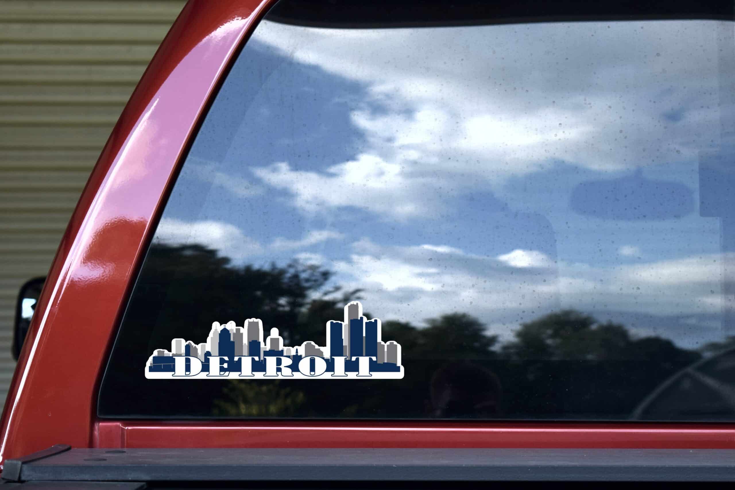 10in x 3in Blue Detroit Skyline Sticker