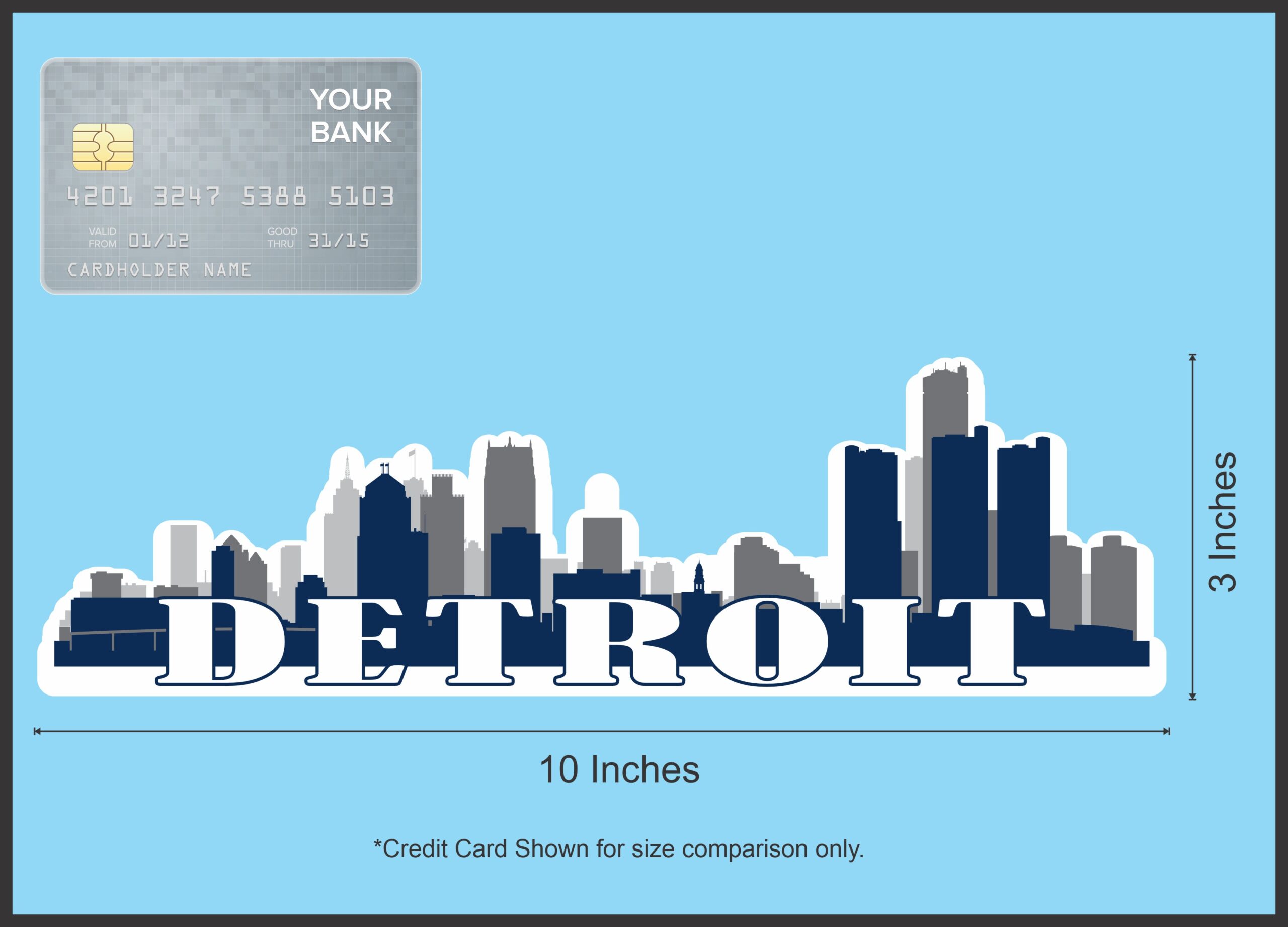 10in x 3in Blue Detroit Skyline Sticker