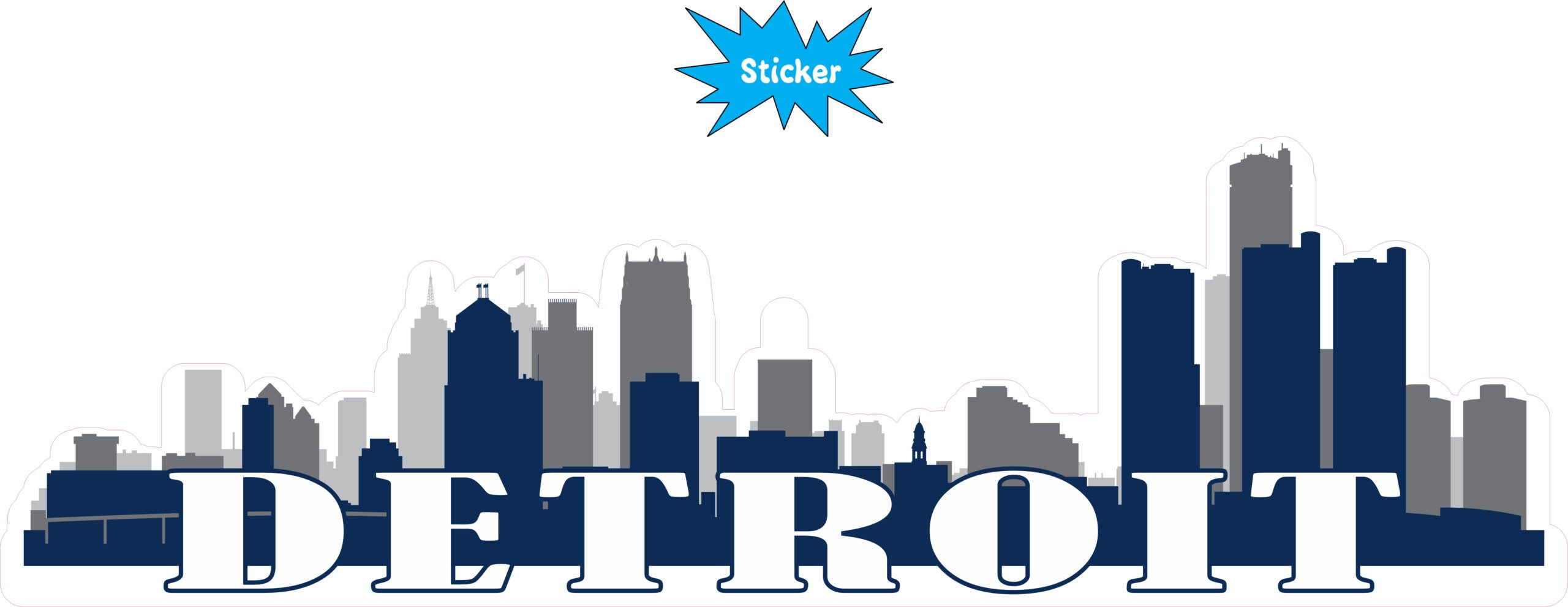 10in x 3in Blue Detroit Skyline Sticker