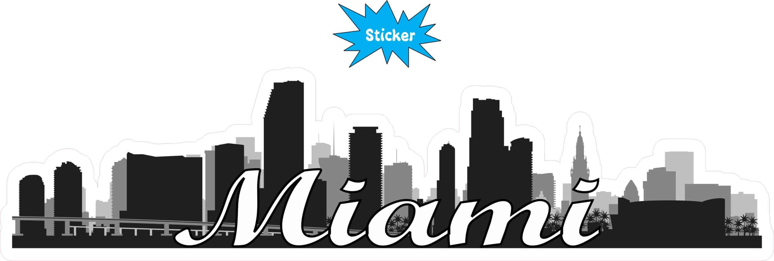 10in x 2.5in Script Miami Skyline Sticker