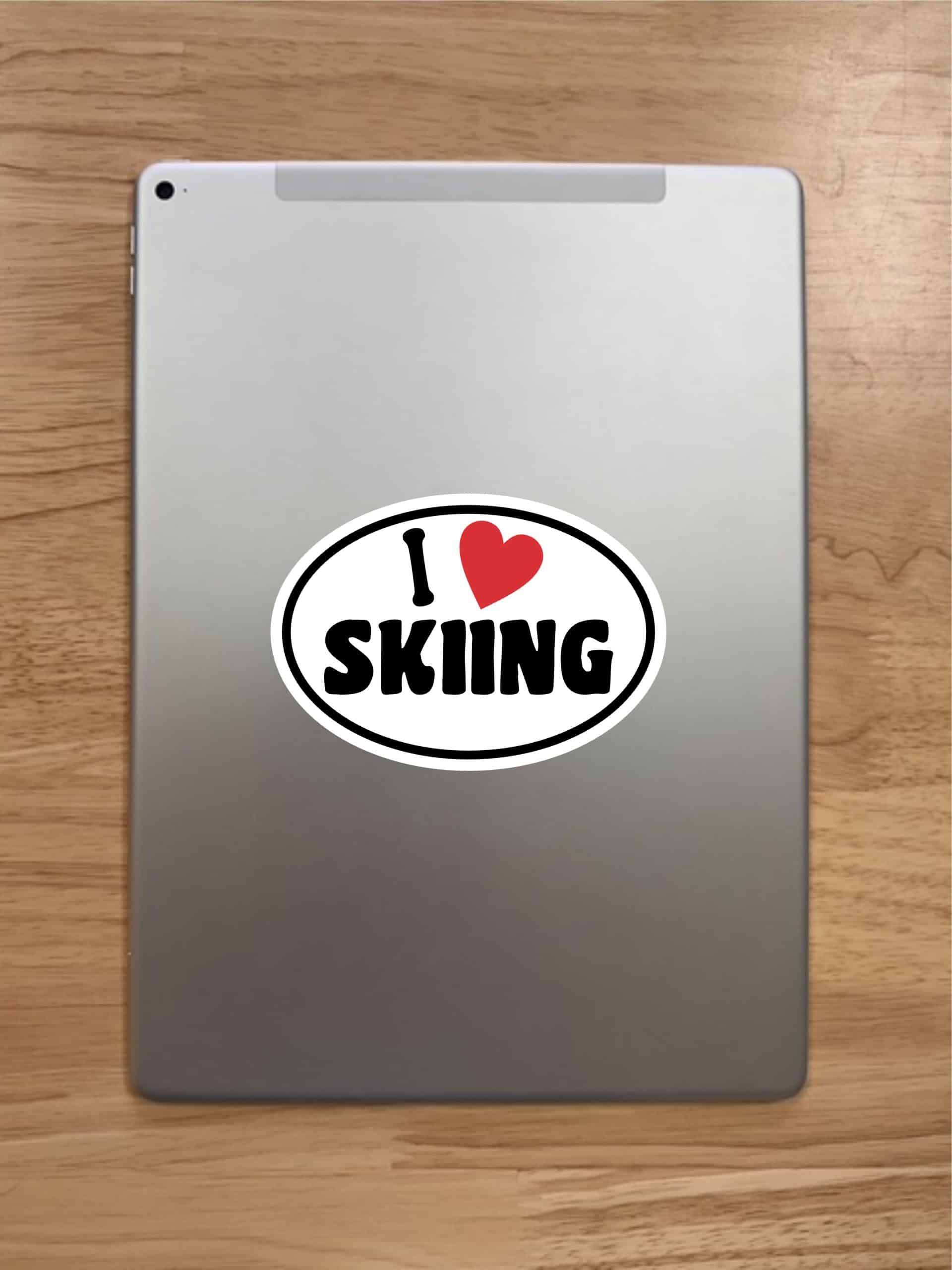 5in x 3.5in Oval I Love Skiing Sticker - Image 7