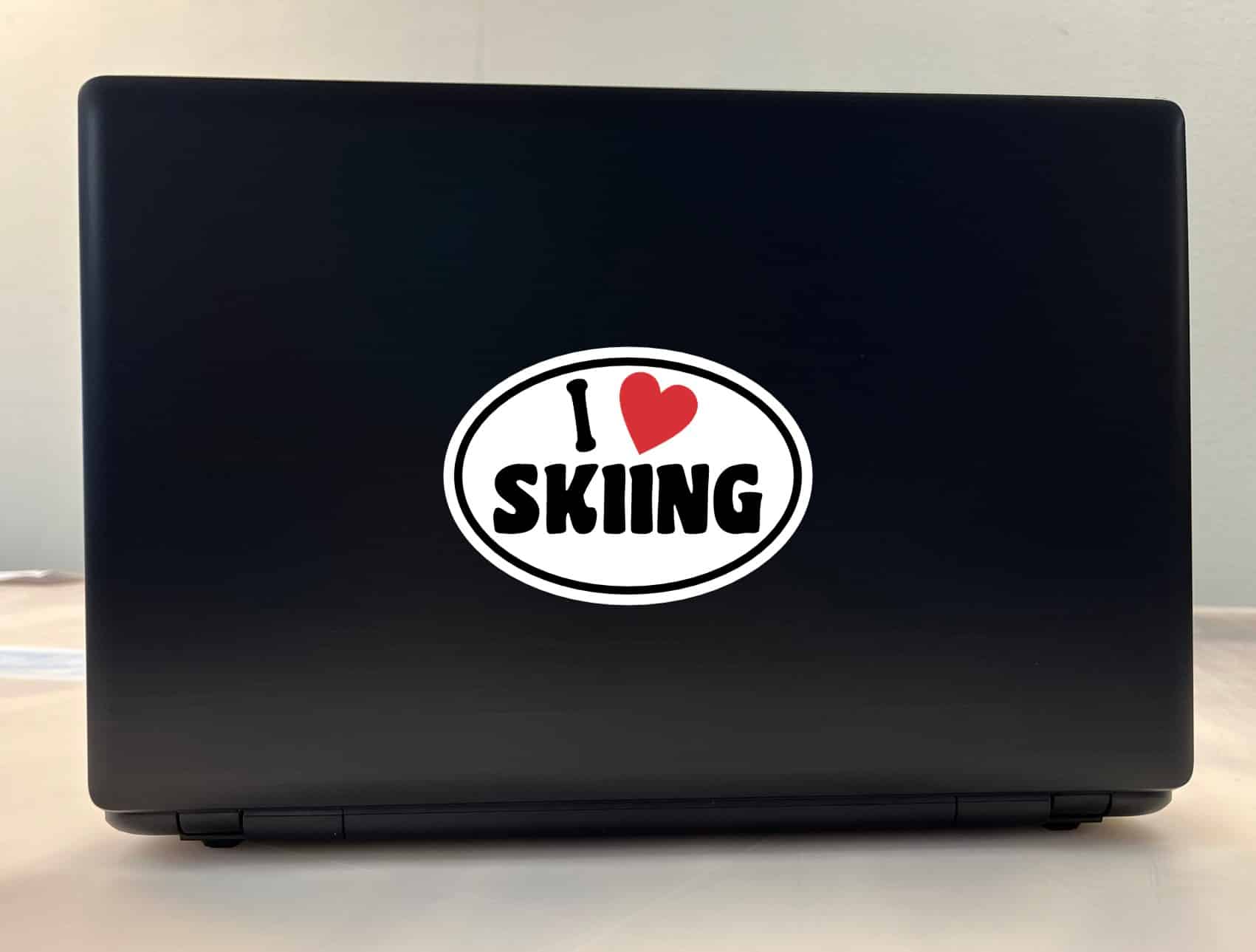5in x 3.5in Oval I Love Skiing Sticker - Image 3