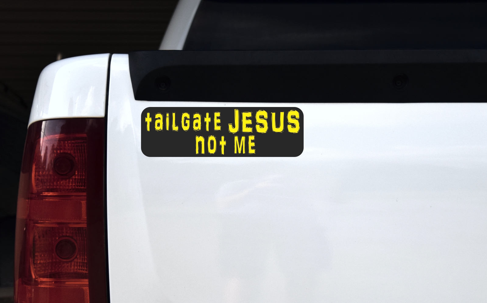 10in x 3in Yellow Tailgate Jesus Not Me Bumper Sticker - Image 2
