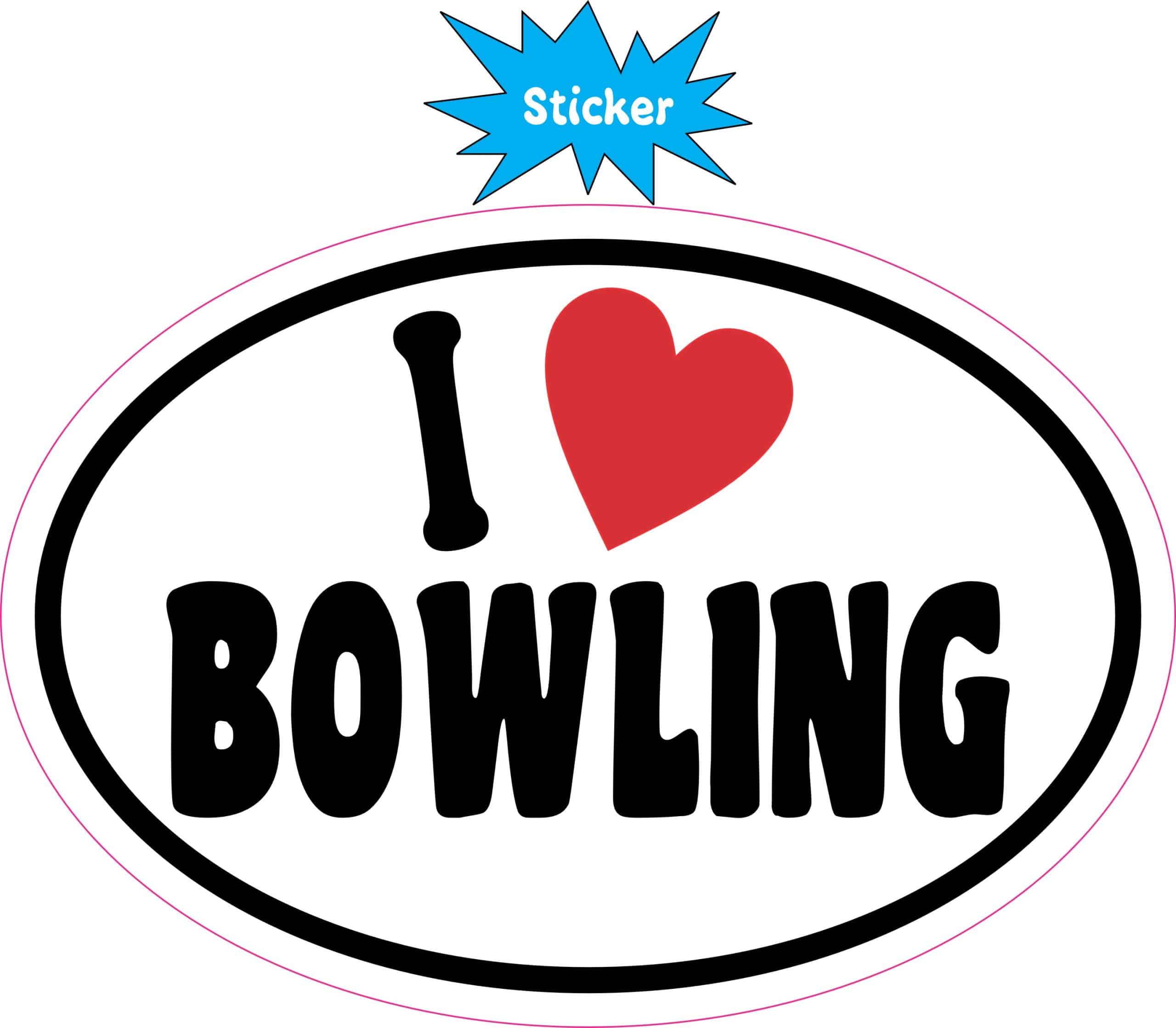 5in x 3.5in Oval I Love Bowling Sticker - Image 3
