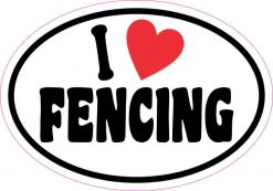 Oval I Love Fencing Sticker