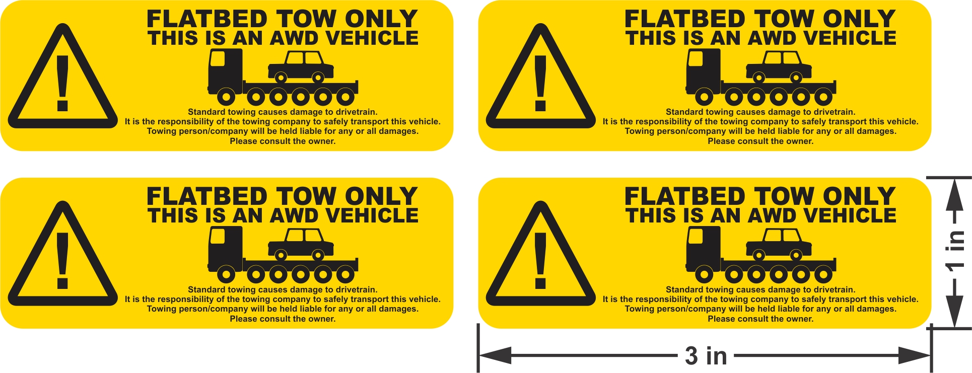 Flatbed Tow Warning Stickers