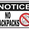 Notice No Backpacks Magnet