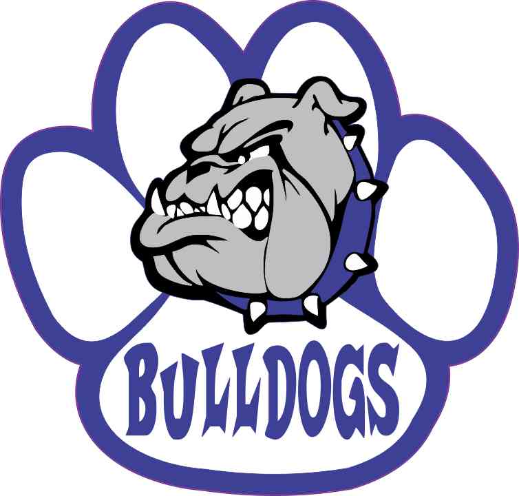5in x 4.75in Blue and White Bulldog Paw Sticker