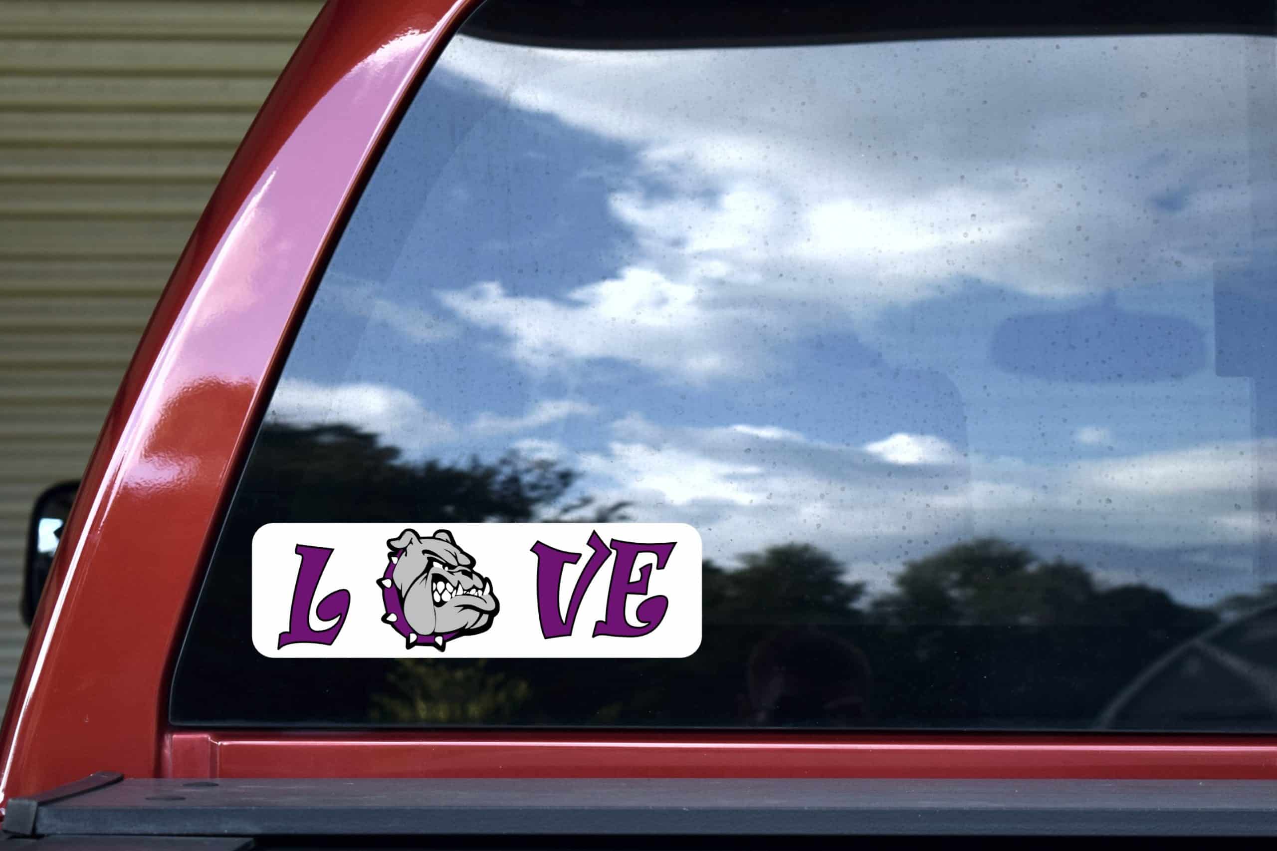 10in x 3in Love Purple Bulldog Bumper Sticker - Image 5