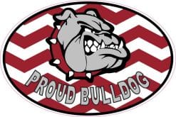 6in x 4in Maroon Chevron Proud Bulldog Vinyl Mascot Sticker